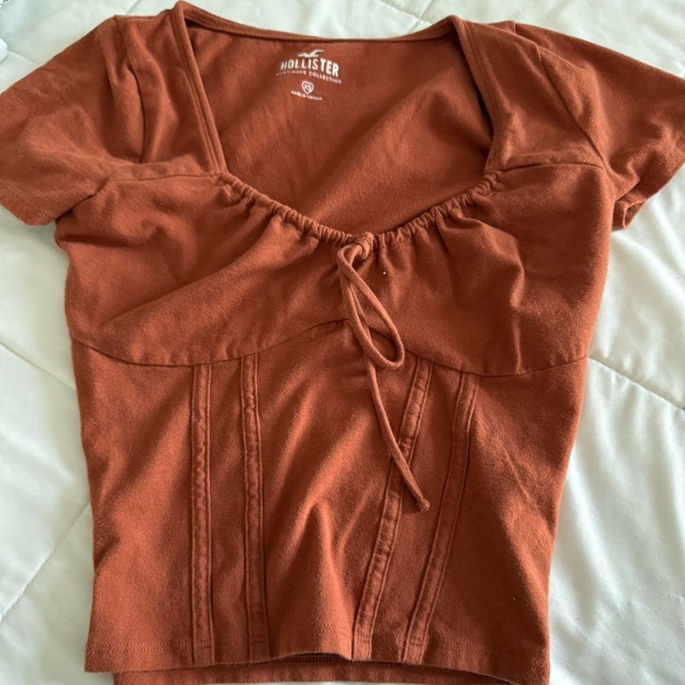 Hollister Orange Tie Front Fitted Blouse Short Sleeve